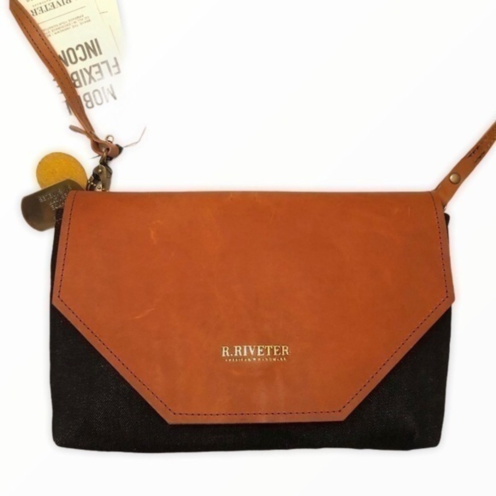 R. Riveter canvas leather crossbody bag NWT